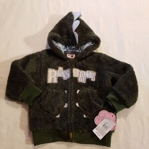 Satin Flowers girls or boys size 24 months green Dinosaur zip up jacket